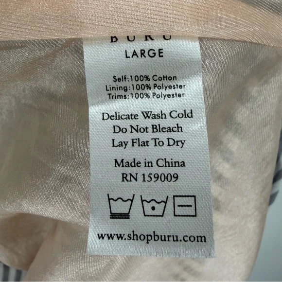 BURU Puff Sleeve Day Gown Striped Poplin Midi Dress Womens Large Elegant Preppy - Picture 5 of 5